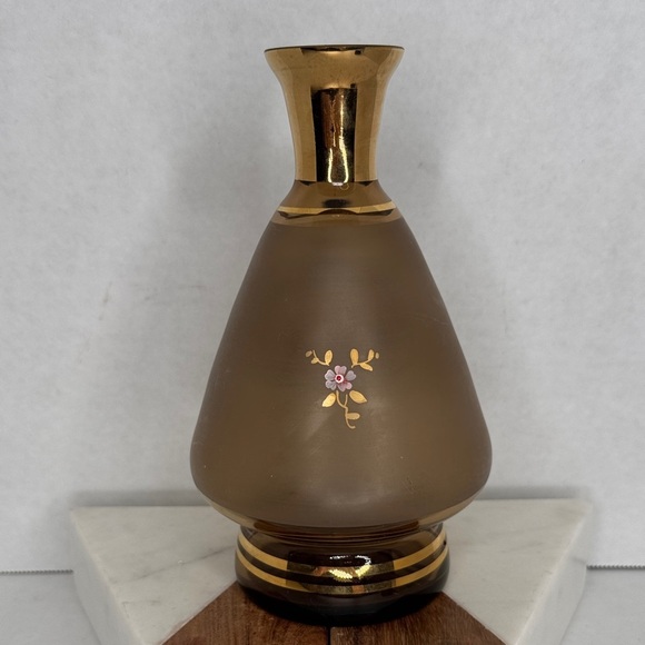 Vintage Gold and Pink Hand Painted Floral Vase - Picture 7 of 10